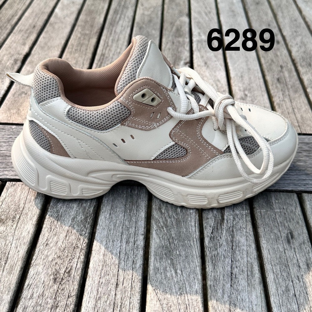 Strike Womens Chunky Platform Sneakers Cream Tan Beige Dad Shoes Size 7.5M